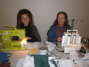 Plastic Free July Launch - Brigita and Jenny sewing reusable produce bags