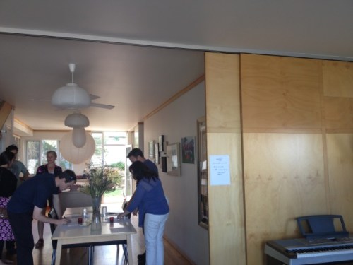 Sliding wall allows separation of rooms as required for sound or heating isolation