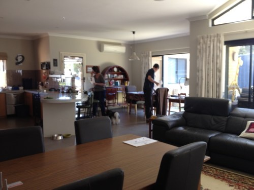 Tiled floor helps retain heat from large north facing windows